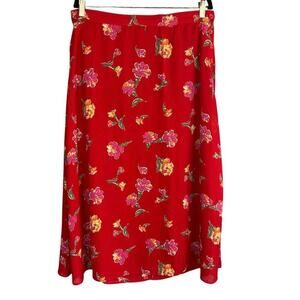 Vintage Sag Harbor Red Floral Midi Skirt Size XL